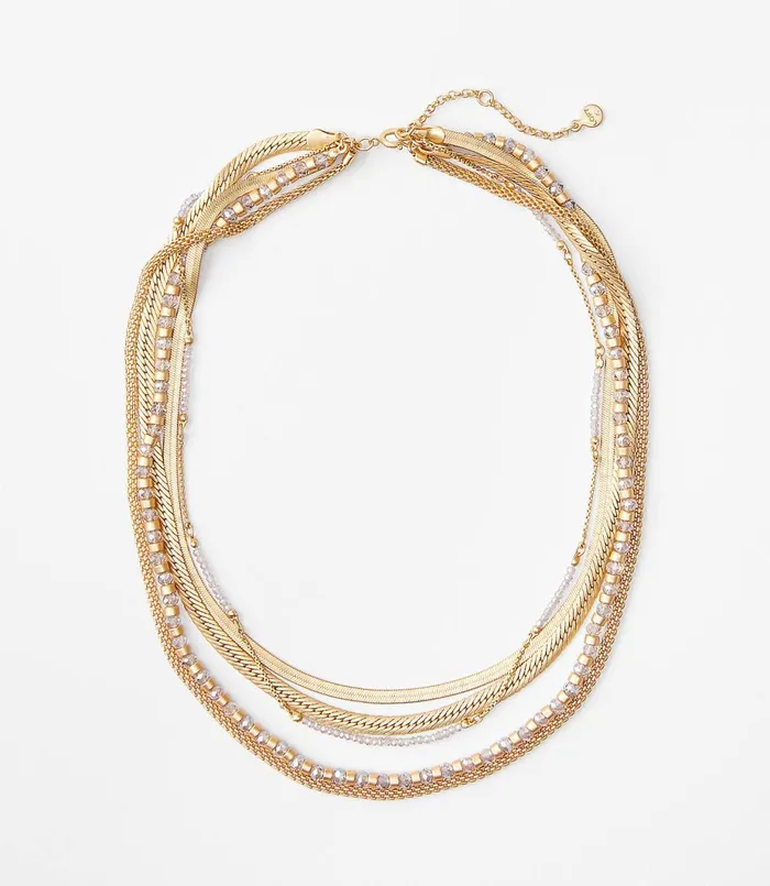 LOFT Beaded Layered Chain Necklace Gold Women Jewelry