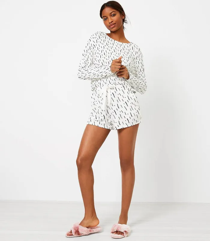 LOFT Brushstroke Pajama Shorts White Women Sleepwear
