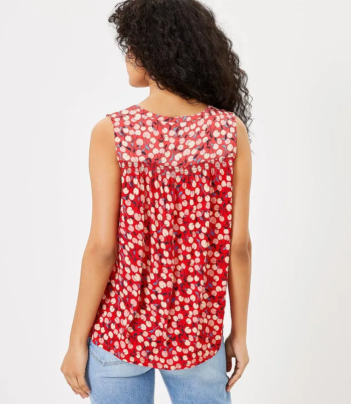 LOFT Cherry Split Neck Mixed Media Shell Fearless Red Women Tees