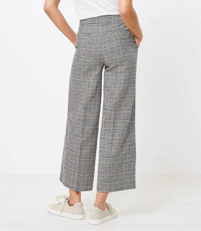 LOFT Curvy Wide Leg Crop Pants In Plaid Blackwhite Multi Women Pants