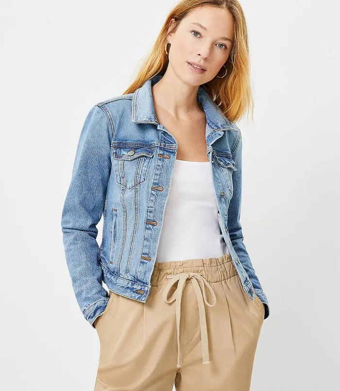 LOFT Denim Trucker Jacket In Original Mid Indigo Original Mid Indigo Wash Women Jackets and Blazers LOFT Denim Trucker Jacket In Original Mid Indigo Original Mid Indigo Wash Women Jackets and Blazers