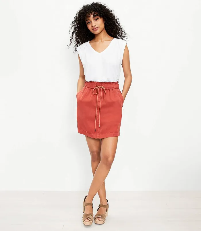 LOFT Drawstring Pocket Skirt Coral Splash Women Skirts