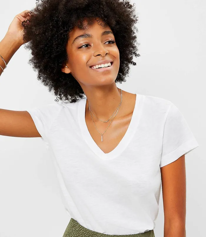 LOFT Everyday VNeck Tee White Women Tops
