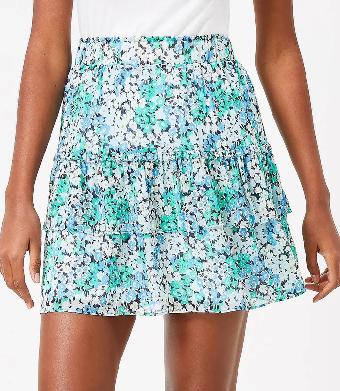 LOFT Floral Tiered Ruffle Skirt Amalfi Baywater Women Skirts