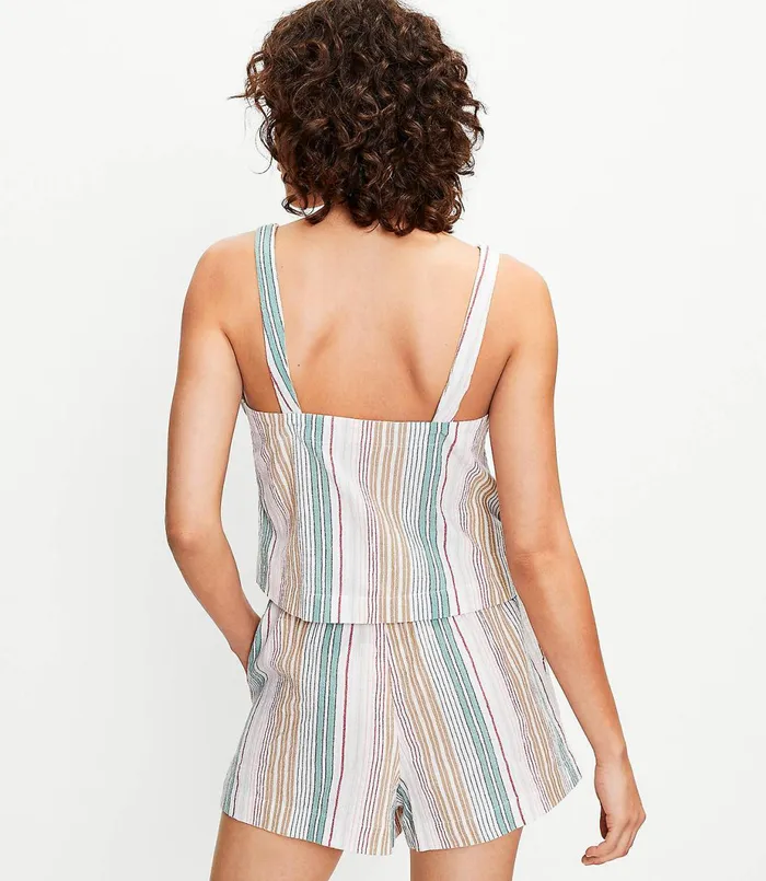 LOFT LOFT Beach Striped Button Tank Whisper White Women Swim and Beach