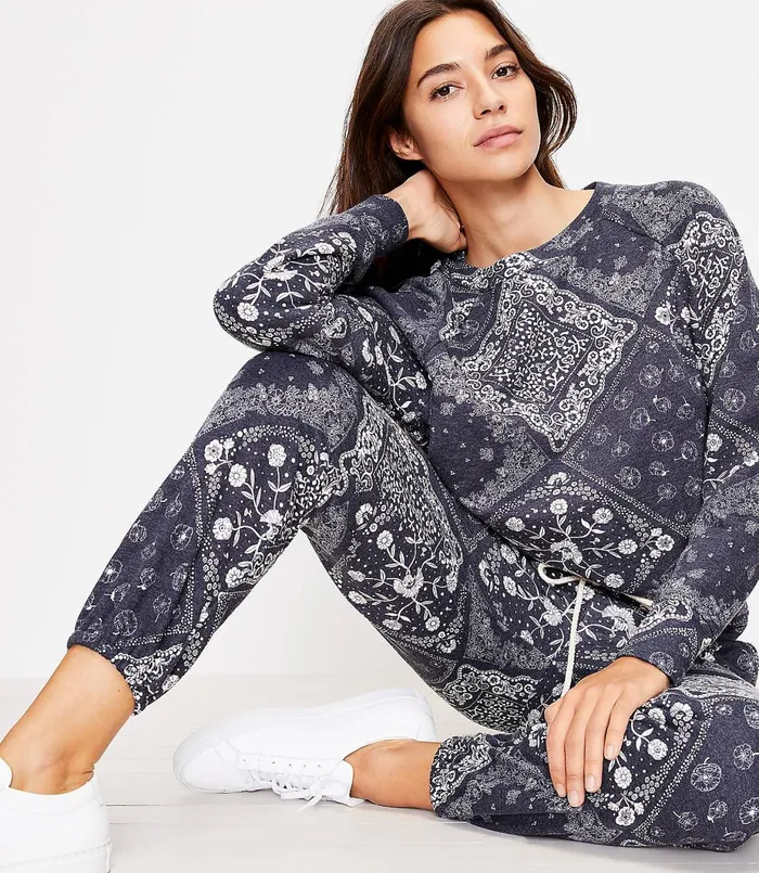 LOFT Lou and Grey Bandana Terry Sweatshirt Whisper White Women Loungewear