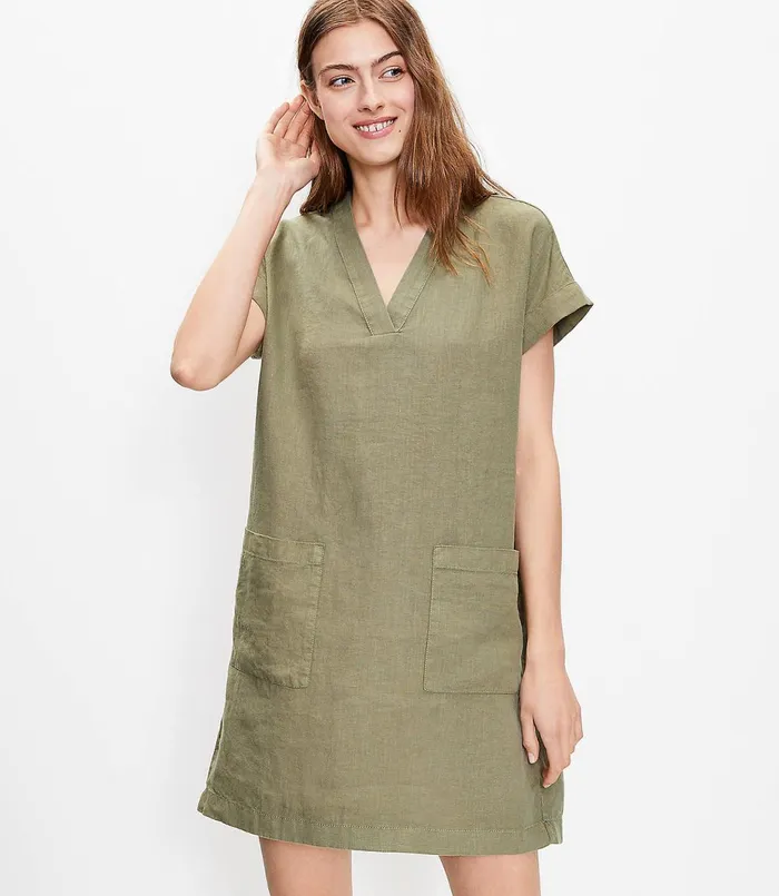 LOFT Lou and Grey Linen Pocket Tunic Dress Washed Oregano Women Dresses
