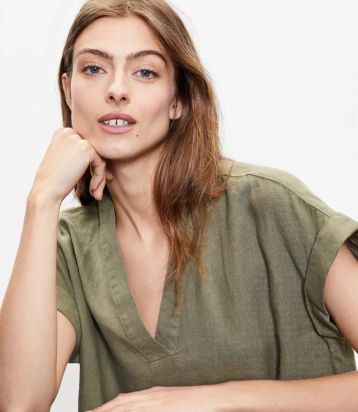 LOFT Lou and Grey Linen Pocket Tunic Dress Washed Oregano Women Dresses