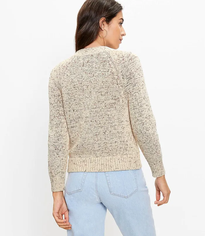 LOFT Marled Cropped Cardigan Neutral Marl Women Sweaters