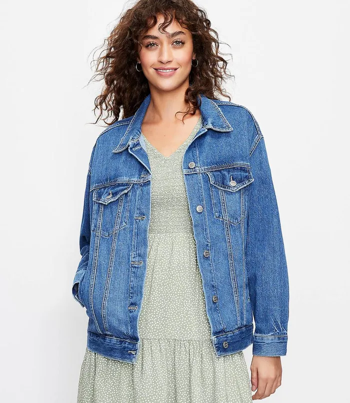 LOFT Oversized Denim Jacket Classic Mid Vintage Wash Women Jackets and Blazers LOFT Oversized Denim Jacket Classic Mid Vintage Wash Women Jackets and Blazers
