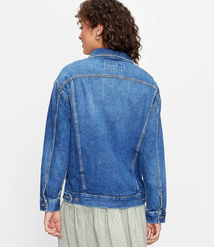 LOFT Oversized Denim Jacket Classic Mid Vintage Wash Women Jackets and Blazers