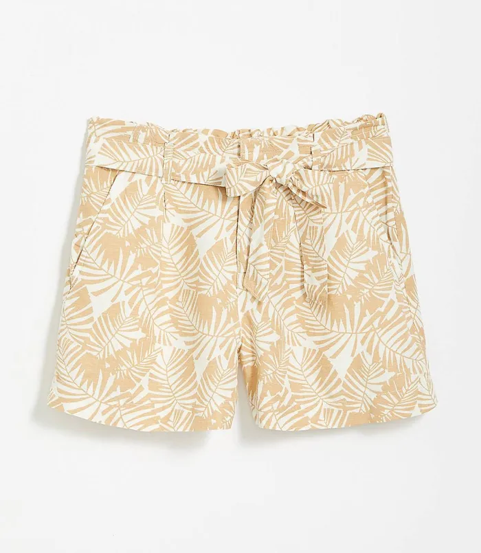 LOFT Palm Tie Waist Shorts Whisper White Women Petite Shorts