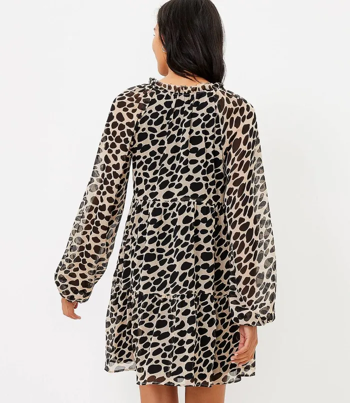 LOFT Petite Cheetah Print Tiered Swing Dress Black Women Petite Dresses