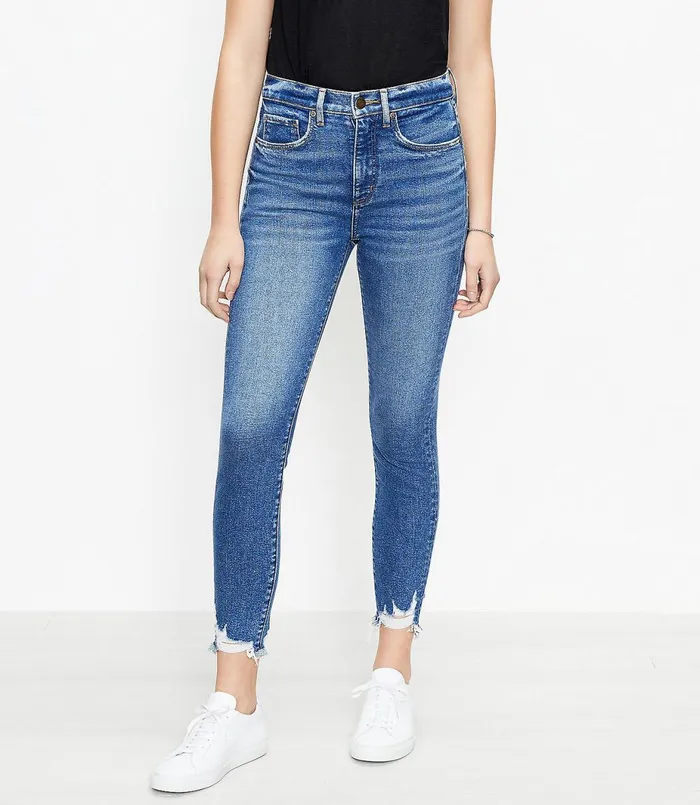 LOFT Petite Chewed Hem High Rise Skinny Ankle Jeans In Vivid Dark Indigo Wash Vivid Dark Indigo Wash Women Petite Jeans LOFT Petite Chewed Hem High Rise Skinny Ankle Jeans In Vivid Dark Indigo Wash Vivid Dark Indigo Wash Women Petite Jeans