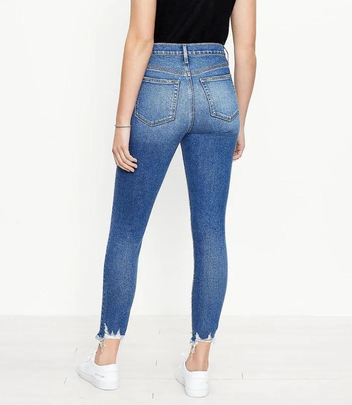 LOFT Petite Chewed Hem High Rise Skinny Ankle Jeans In Vivid Dark Indigo Wash Vivid Dark Indigo Wash Women Petite Jeans