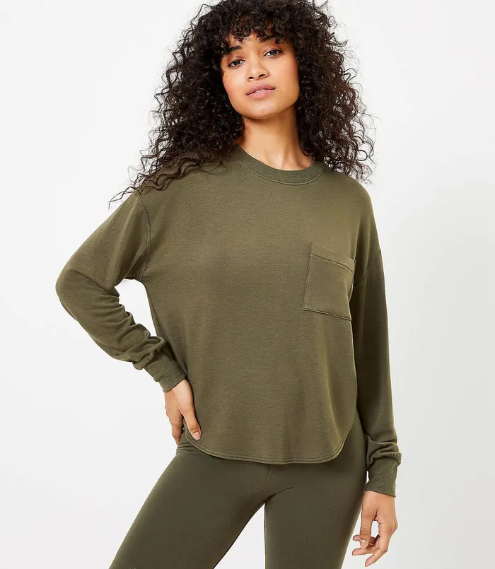 LOFT Petite Lou and Grey Signature Softblend Shirttail Sweatshirt Black Women Petite Tops LOFT Petite Lou and Grey Signature Softblend Shirttail Sweatshirt Black Women Petite Tops