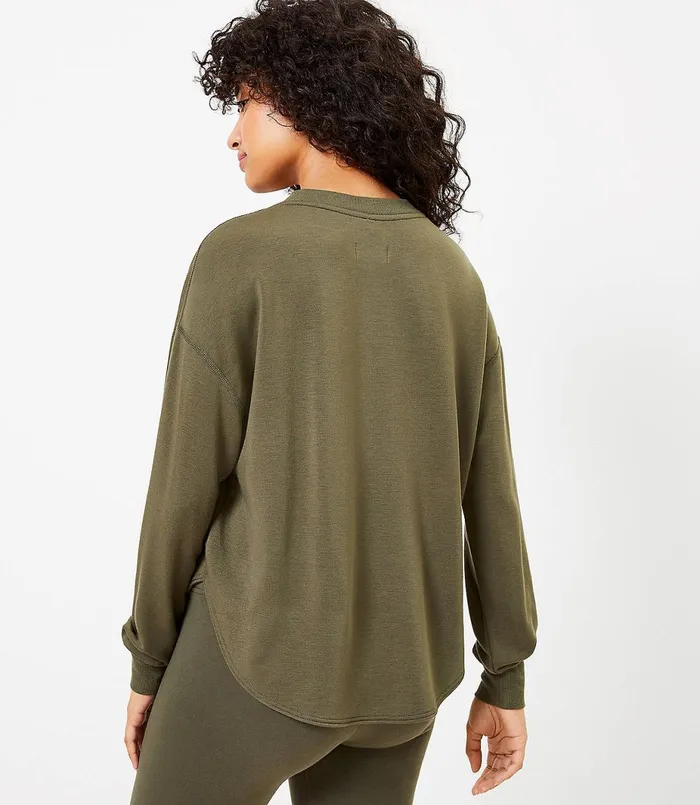 LOFT Petite Lou and Grey Signature Softblend Shirttail Sweatshirt Black Women Petite Tops