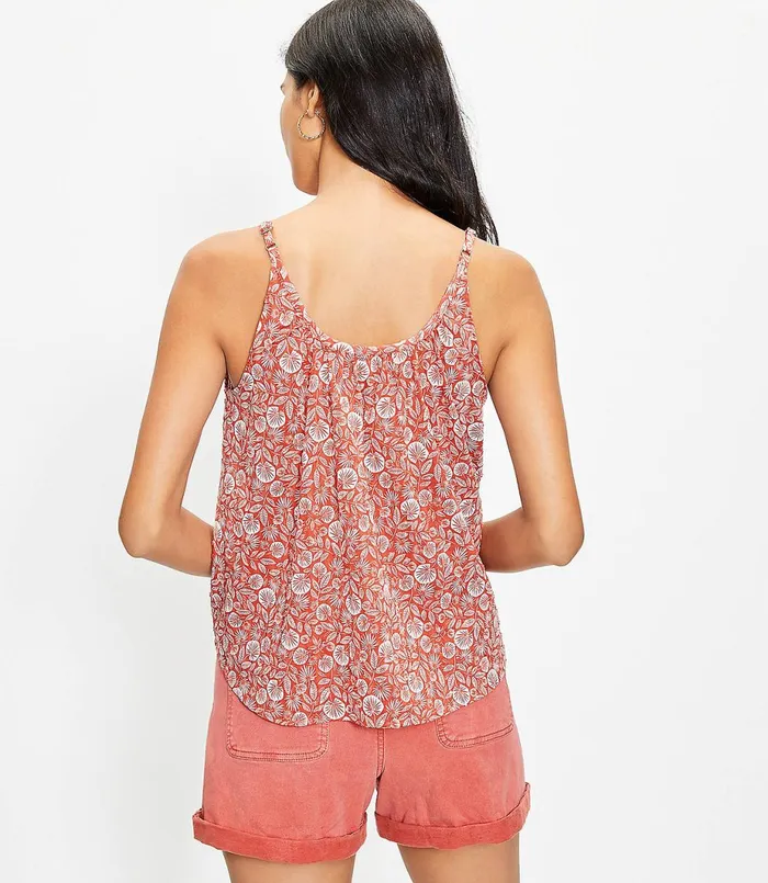 LOFT Petite Palm Ruffle Cami Rich Chestnut Women Petite Tops