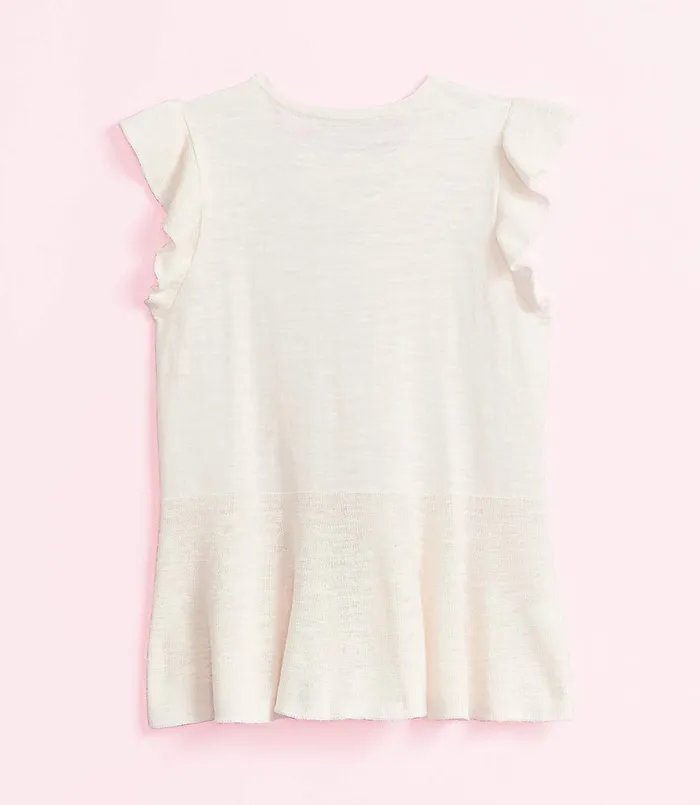 LOFT Petite Ruffle Sleeve Peplum Sweater Whisper White Women Petite Sweaters
