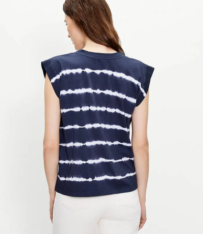 LOFT Petite Tie Dye Pleated Muscle Tee Forever Navy Women Petite Tees