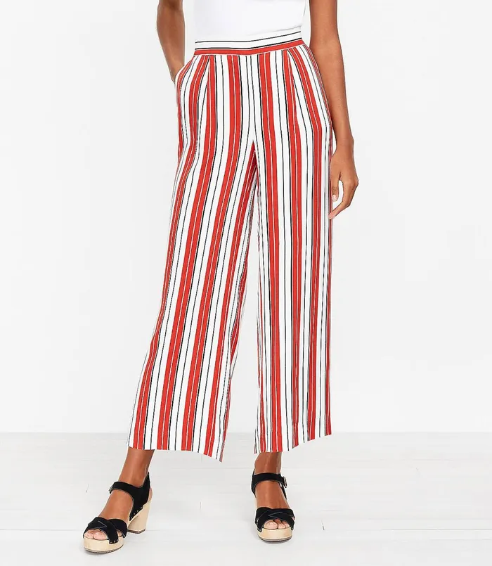 LOFT Pull On Wide Leg Crop Pants In Stripe Whisper White Women Pants