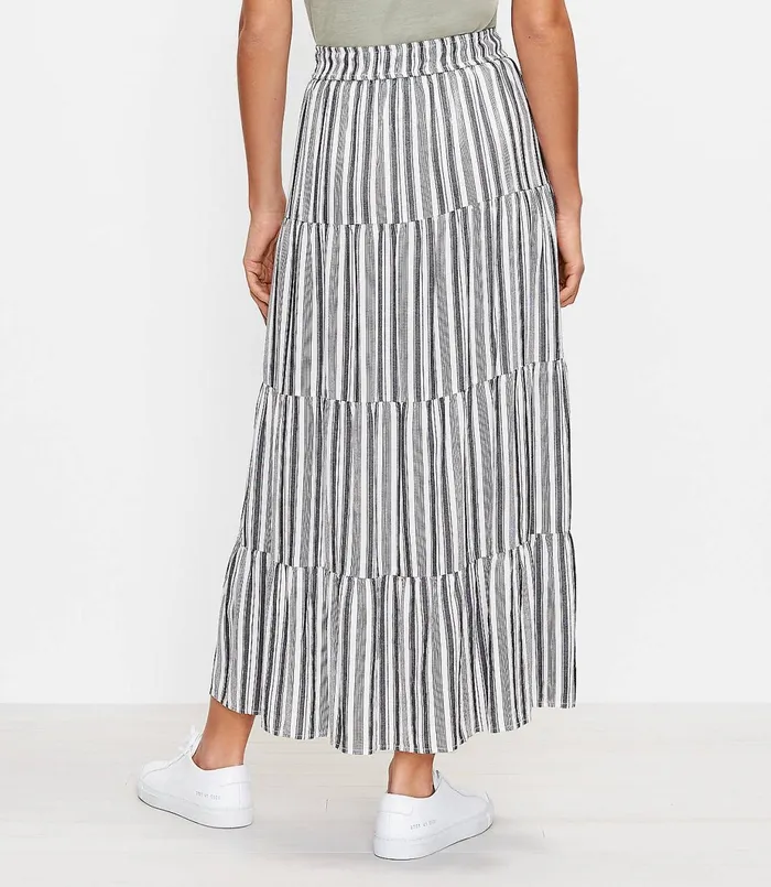 LOFT Striped Tiered Pull On Maxi Skirt Black Women Skirts