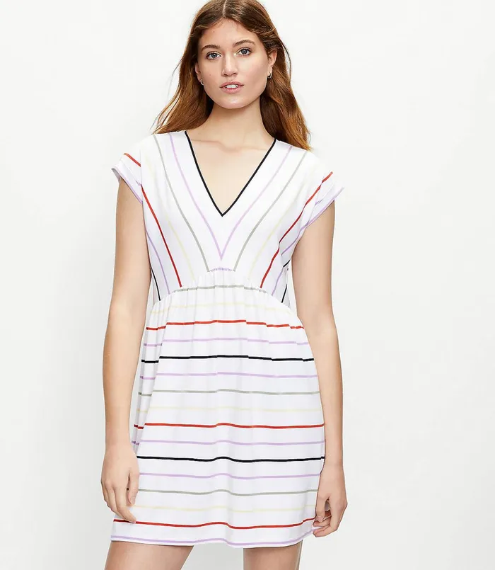 LOFT Striped VNeck Swing Dress White Women Swing Dresses