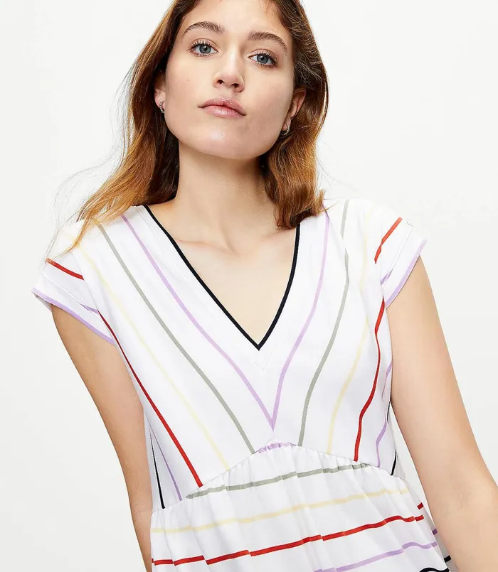 LOFT Striped VNeck Swing Dress White Women Swing Dresses
