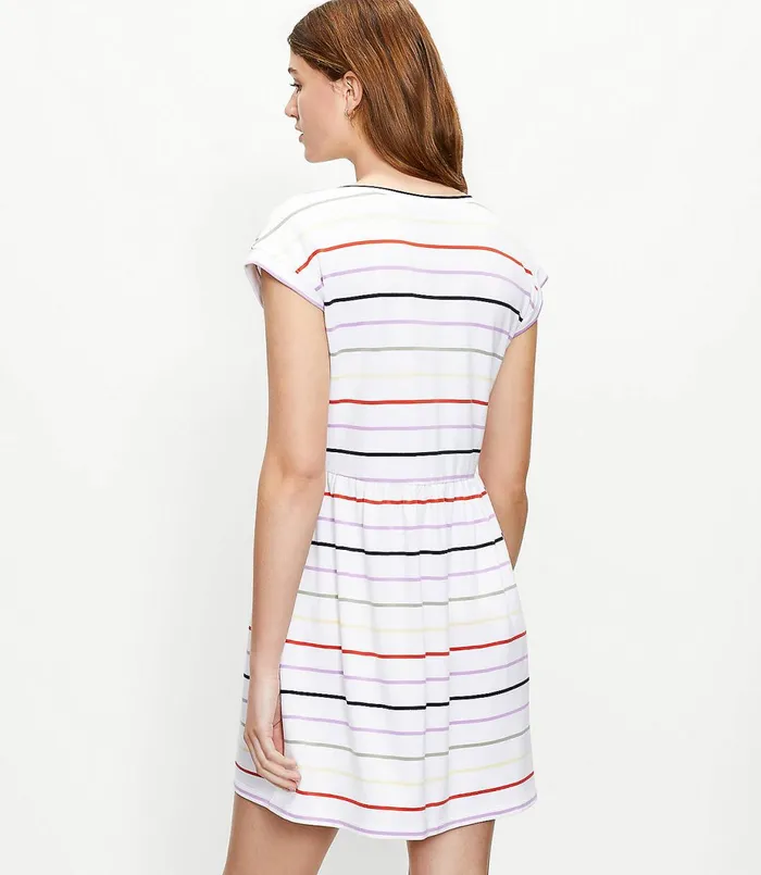 LOFT Striped VNeck Swing Dress White Women Swing Dresses
