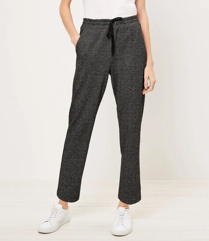 LOFT Tapered Knit Drawstring Pants In Houndstooth Black Multi Women Pants