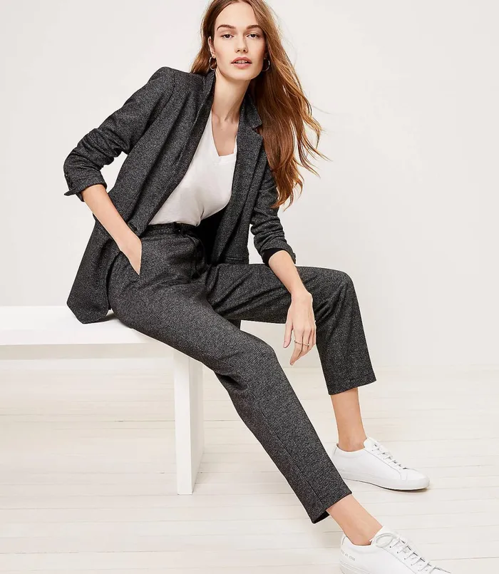 LOFT Tapered Knit Drawstring Pants In Houndstooth Black Multi Women Pants