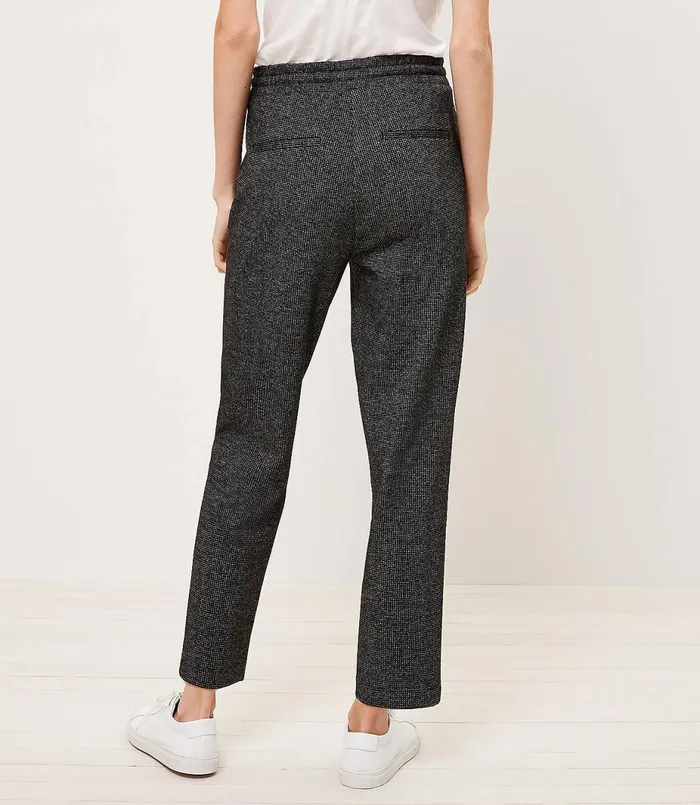 LOFT Tapered Knit Drawstring Pants In Houndstooth Black Multi Women Pants
