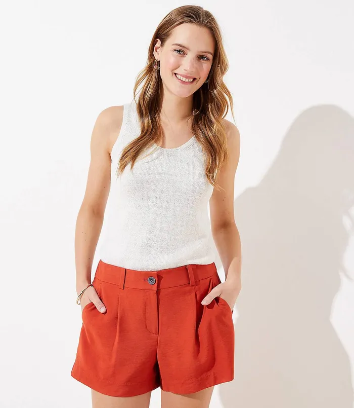 LOFT Textured Pleated Shorts Forever Navy Women Shorts