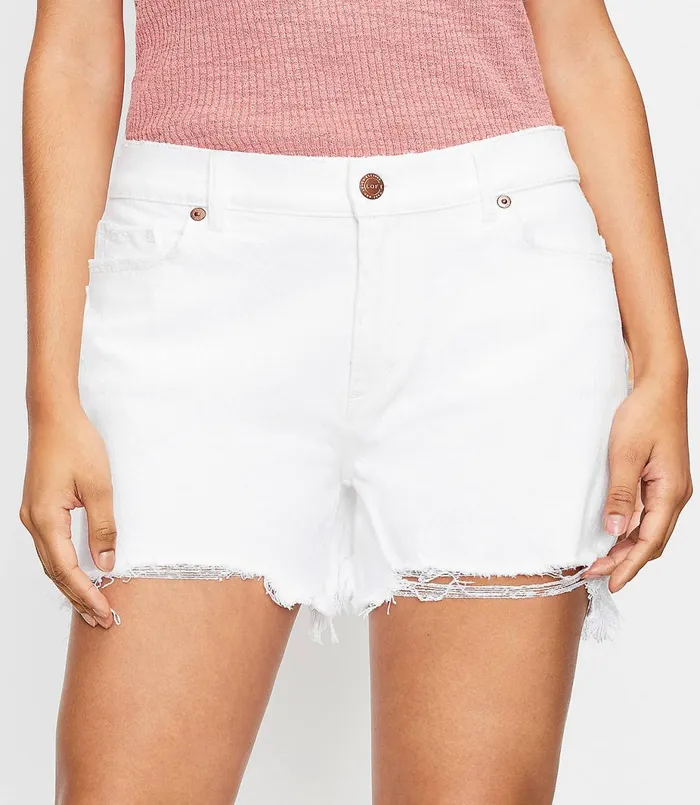 LOFT The Curvy Frayed High Waist Cut Off Denim Short In White White Women Shorts LOFT The Curvy Frayed High Waist Cut Off Denim Short In White White Women Shorts