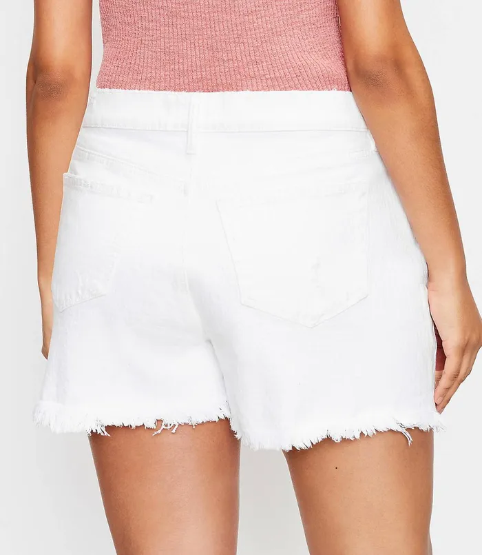 LOFT The Curvy Frayed High Waist Cut Off Denim Short In White White Women Shorts