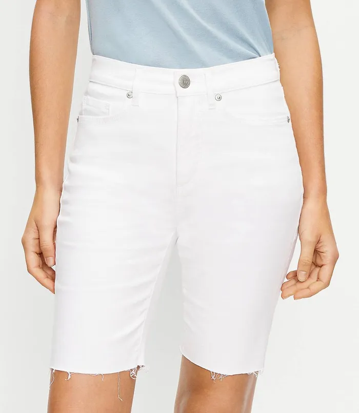 LOFT The Fresh Cut Denim High Waist Bike Short In White White Women Shorts