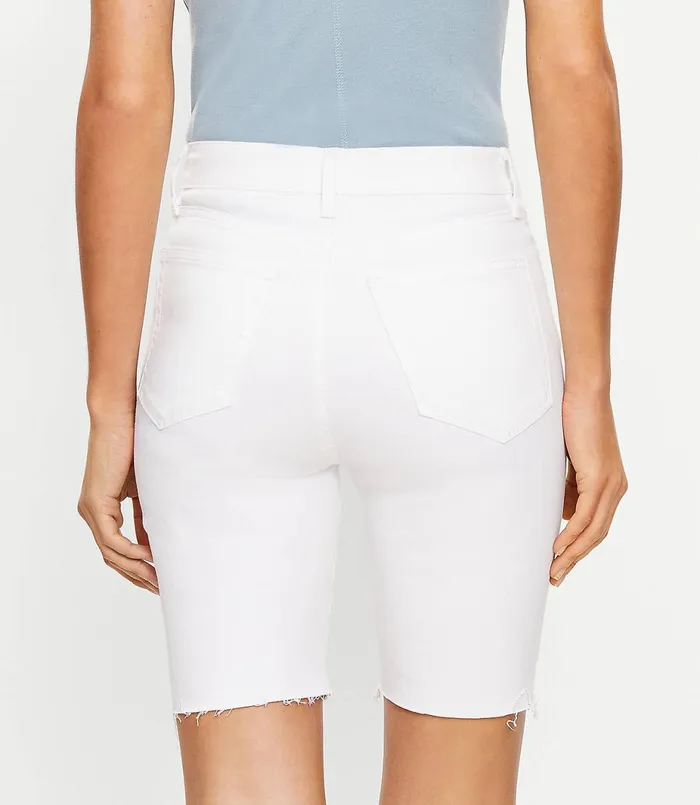 LOFT The Fresh Cut Denim High Waist Bike Short In White White Women Shorts