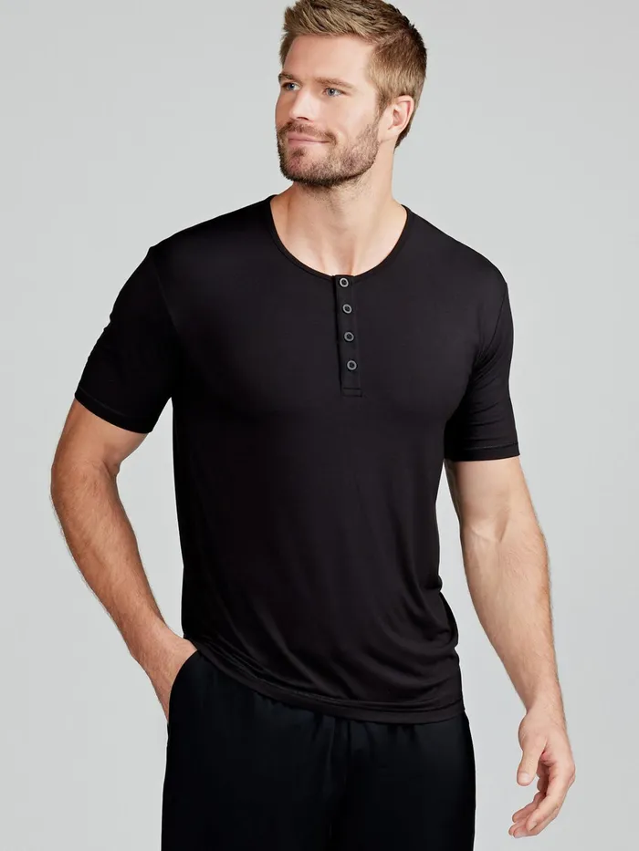 Lounge Men Tasc Performance Bamboo Silk Sleep Short Sleeve Henley