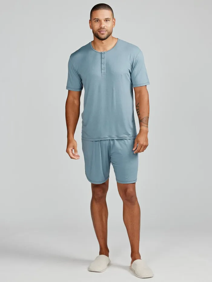 Lounge Men Tasc Performance Bamboo Silk Sleep Short Sleeve Henley