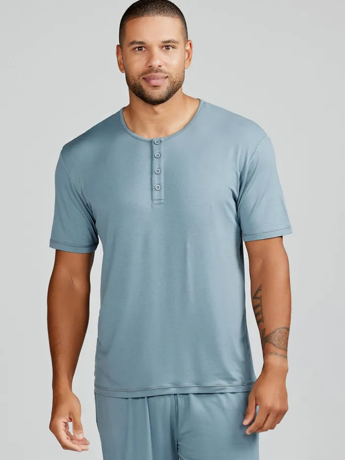 Lounge Men Tasc Performance Bamboo Silk Sleep Short Sleeve Henley