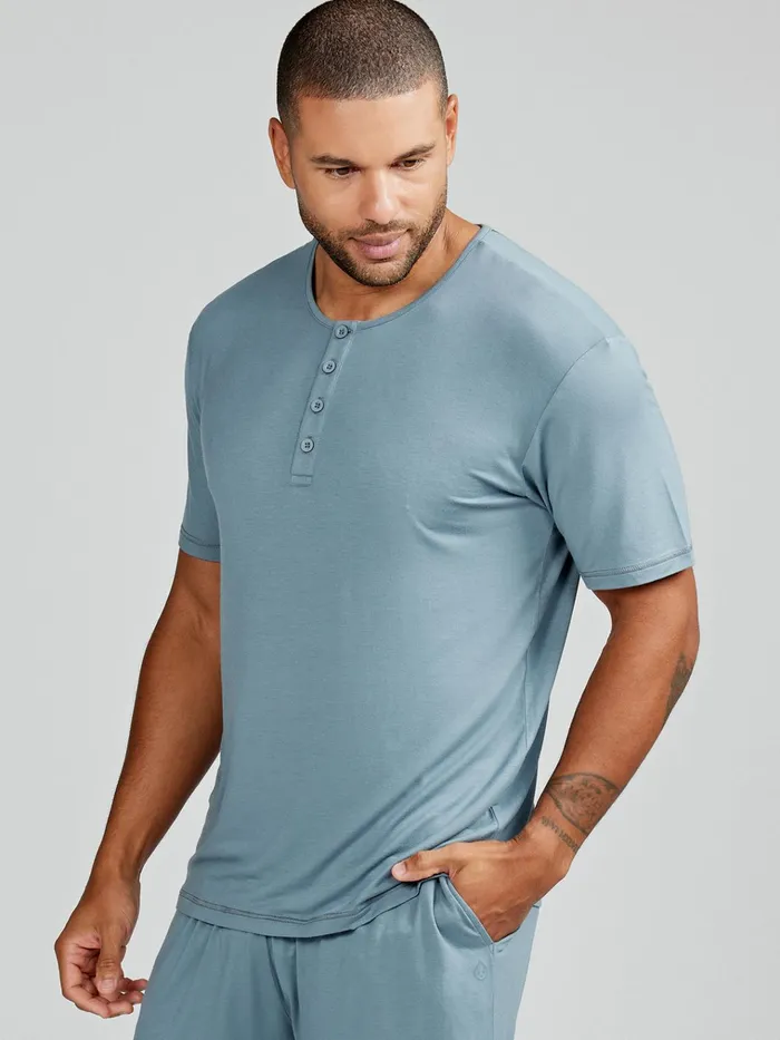 Lounge Men Tasc Performance Bamboo Silk Sleep Short Sleeve Henley