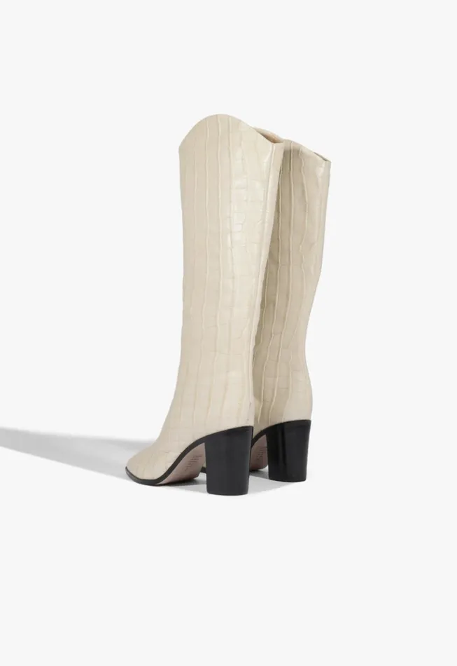 Maryana Block CrocodileEmbossed Leather Boot Eggshell Women Schutz Shoes Maryana Boots