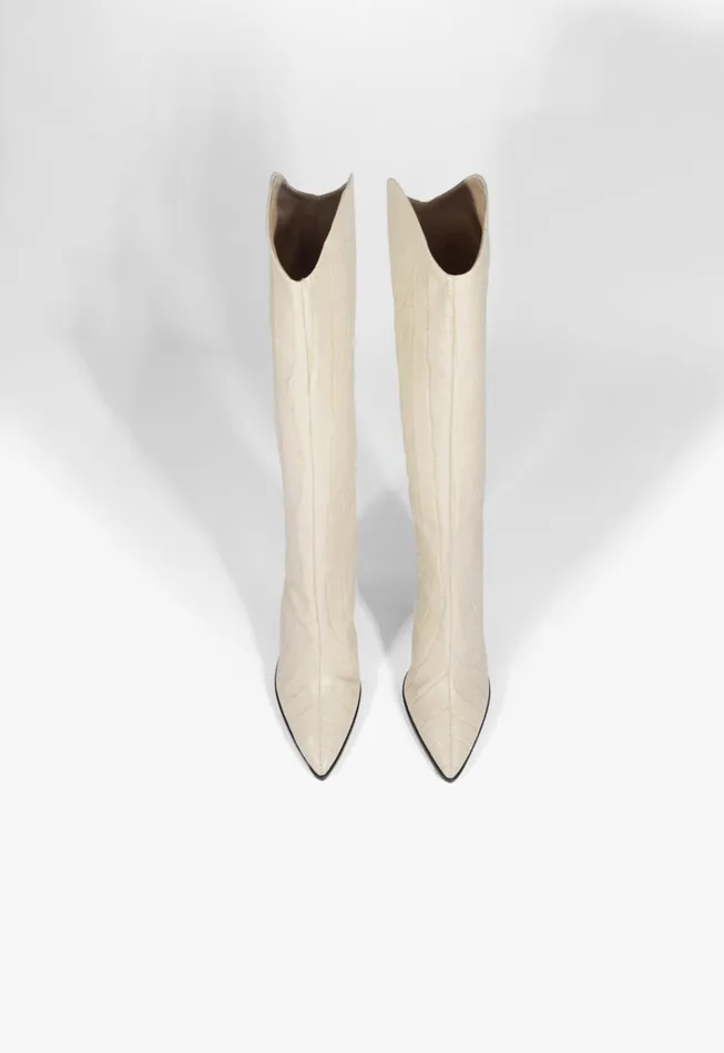 Maryana Block CrocodileEmbossed Leather Boot Eggshell Women Schutz Shoes Maryana Boots