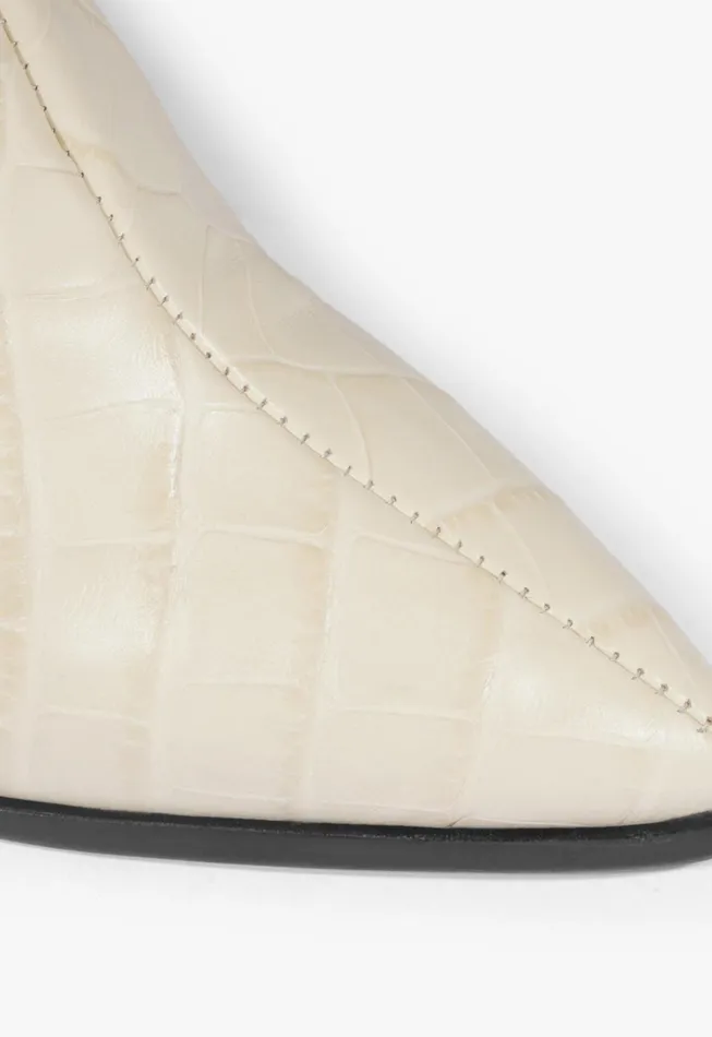 Maryana Block CrocodileEmbossed Leather Boot Eggshell Women Schutz Shoes Maryana Boots