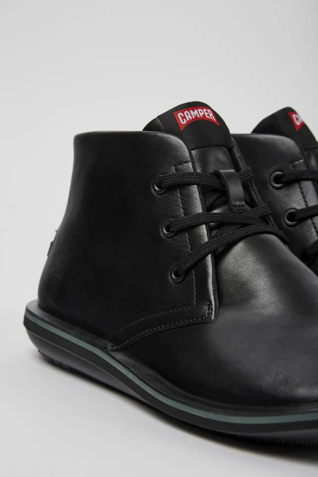 Men Beetle Black Leather Ankle Boots Camper Ankle Boots