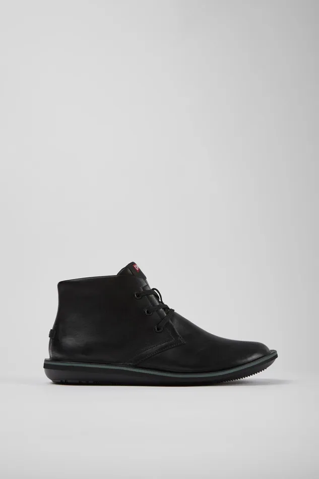 Men Beetle Black Leather Ankle Boots Camper Ankle Boots