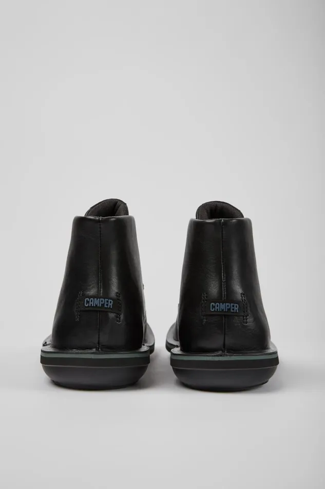 Men Beetle Black Leather Ankle Boots Camper Ankle Boots