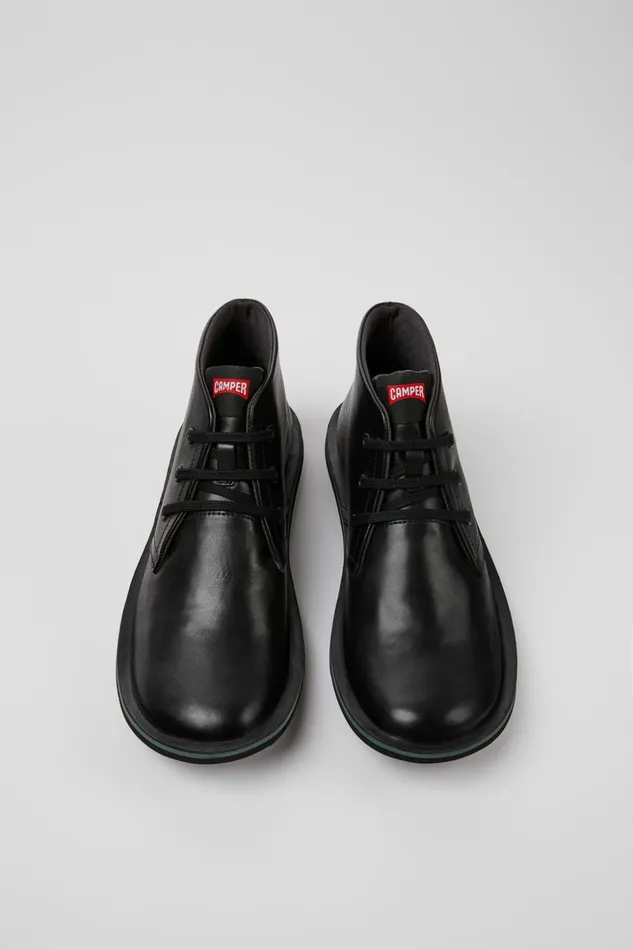 Men Beetle Black Leather Ankle Boots Camper Ankle Boots