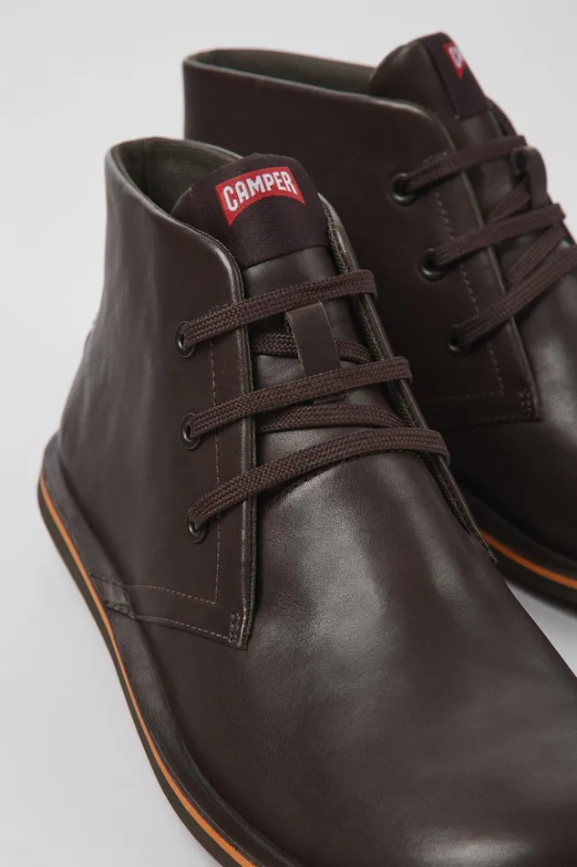 Men Beetle Brown Leather Ankle Boots Camper Ankle Boots