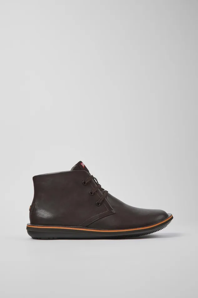 Men Beetle Brown Leather Ankle Boots Camper Ankle Boots
